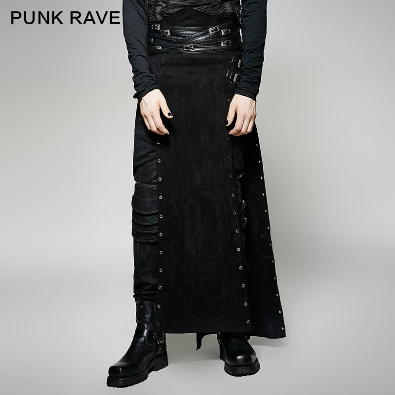 PUNK RAVE man black half skirt Q-298M