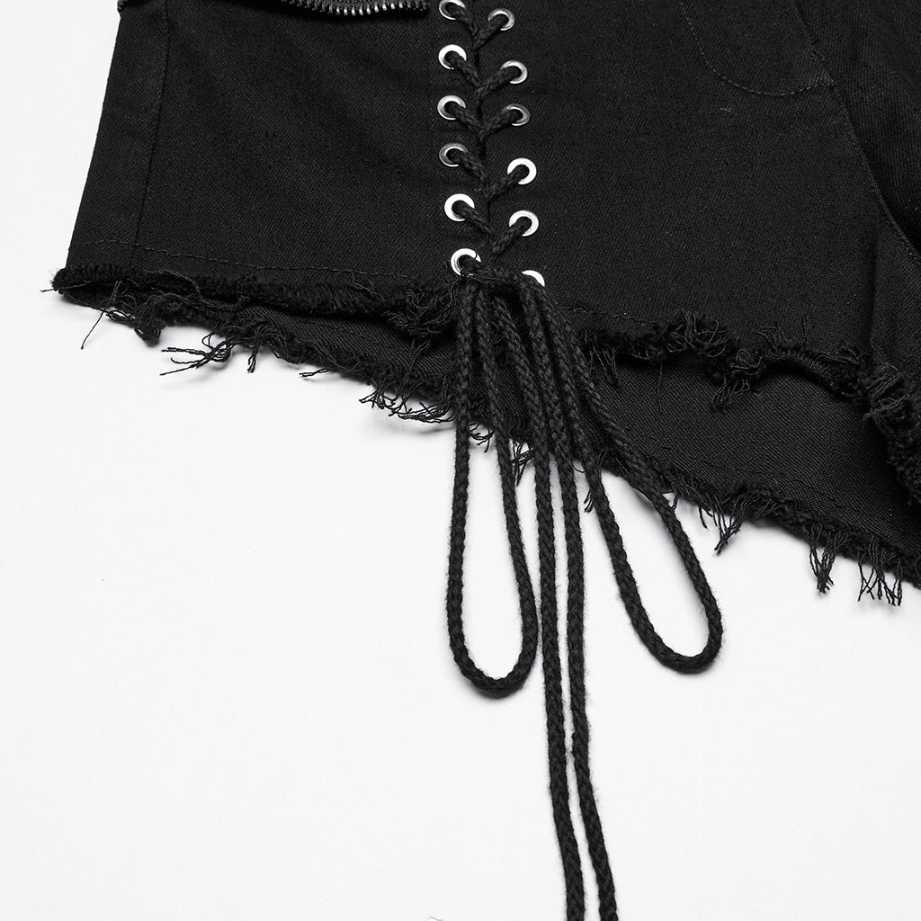 Punk stretch denim hollow shorts WK-705