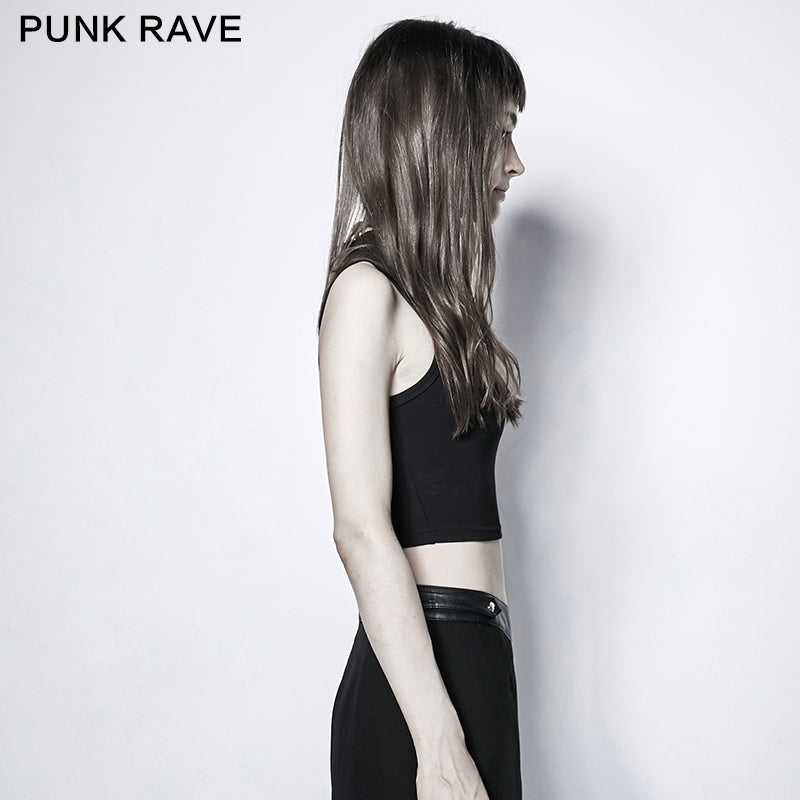 PT-102 Roll Dark Small Stand Collar Cross Minimalist Punk Vest