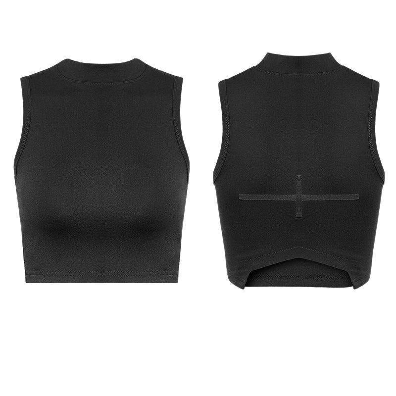 PT-102 Roll Dark Small Stand Collar Cross Minimalist Punk Vest