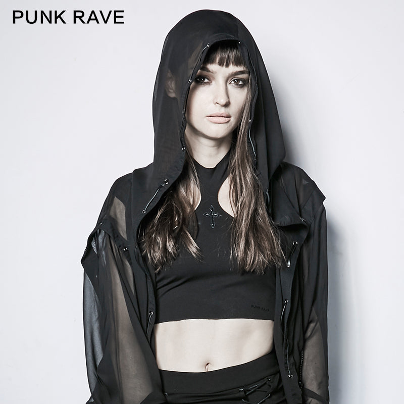 PT-115 black Irregular Demon Bone Print Punk Vest With Cross