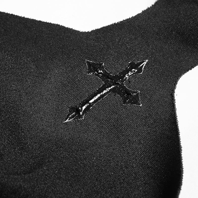 PT-115 black Irregular Demon Bone Print Punk Vest With Cross