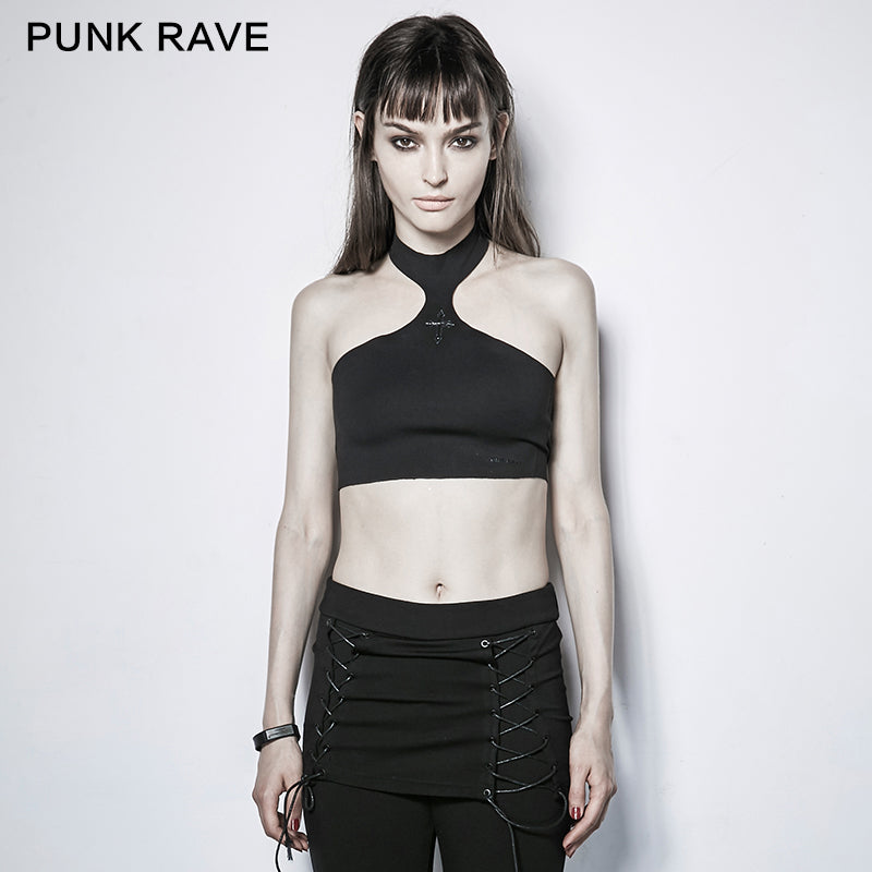 PT-115 black Irregular Demon Bone Print Punk Vest With Cross
