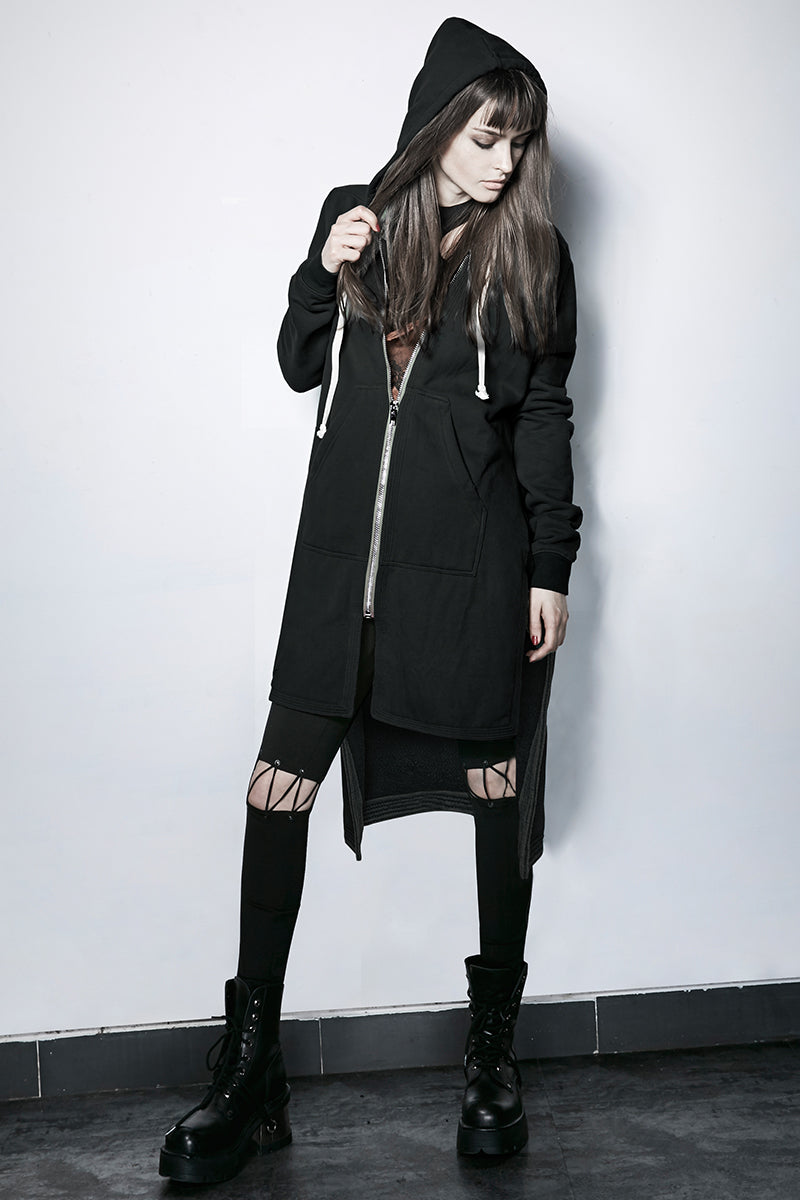 PY-216 Dark Skinny Hoodie Punk Coat With The Short Front And Long Back