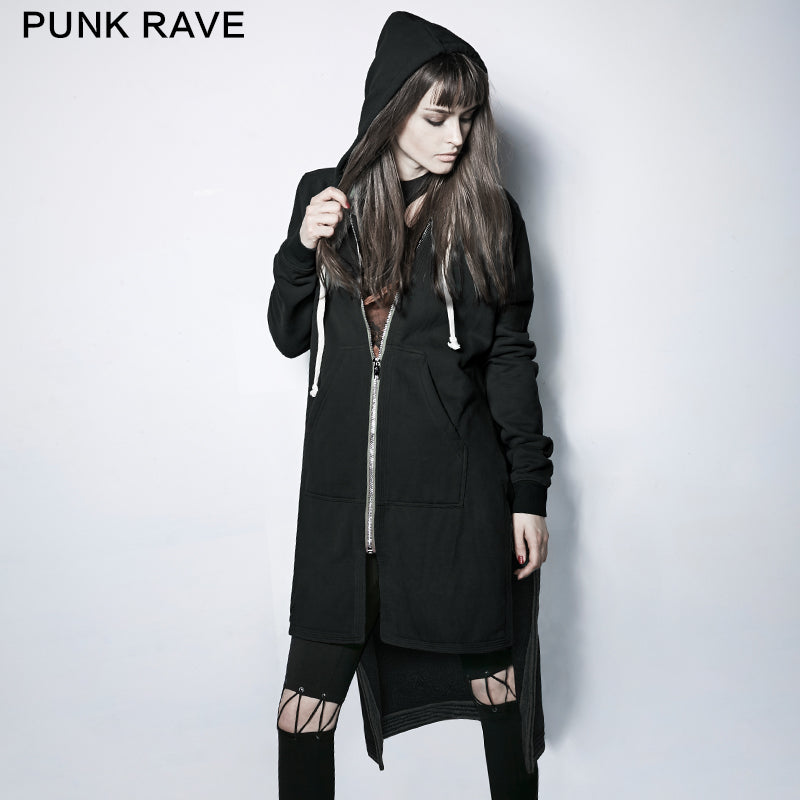 PY-216 Dark Skinny Hoodie Punk Coat With The Short Front And Long Back