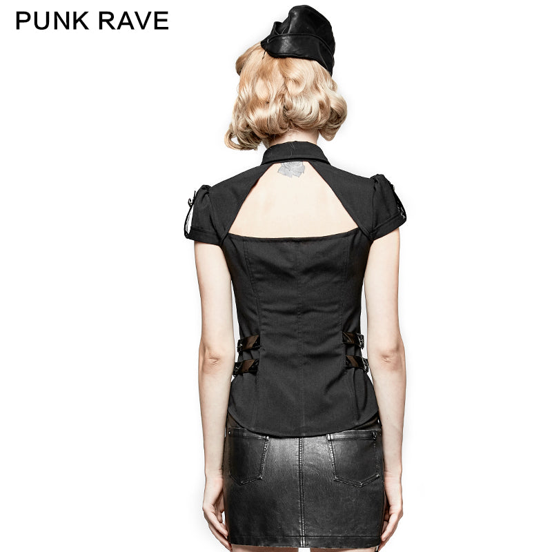 Y-720 Cool black Short Sleeves Fitted Women Tunic Punk Shirts