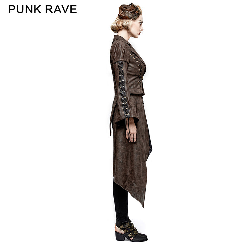 Y-731 Steampunk Hot Stamping Dovetail Woven Punk Jacket With Removable Hem