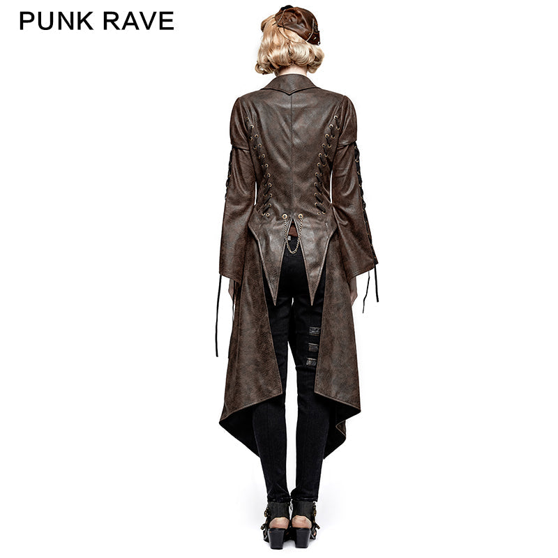 Y-731 Steampunk Hot Stamping Dovetail Woven Punk Jacket With Removable Hem
