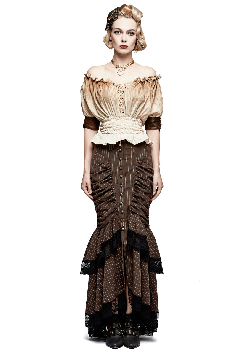 T-444 Steampunk Global Top Fashion Reversible Synthetic Slash Neck Punk T-shirts