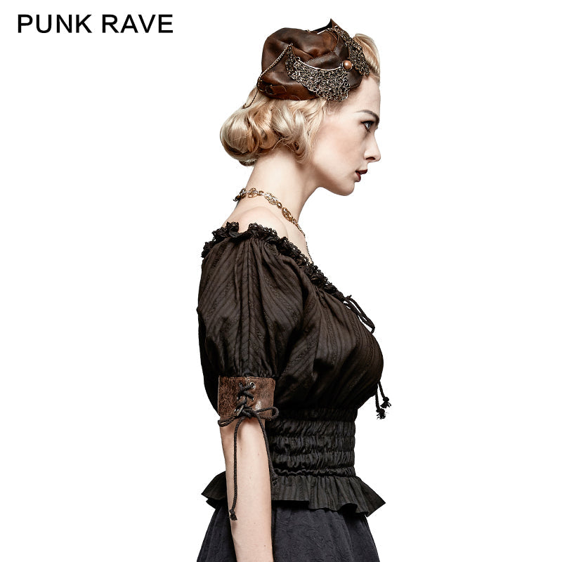 T-444 Steampunk Global Top Fashion Reversible Synthetic Slash Neck Punk T-shirts