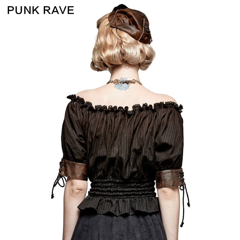 T-444 Steampunk Global Top Fashion Reversible Synthetic Slash Neck Punk T-shirts