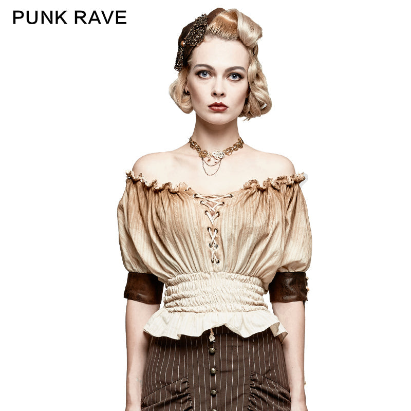 T-444 Steampunk Global Top Fashion Reversible Synthetic Slash Neck Punk T-shirts