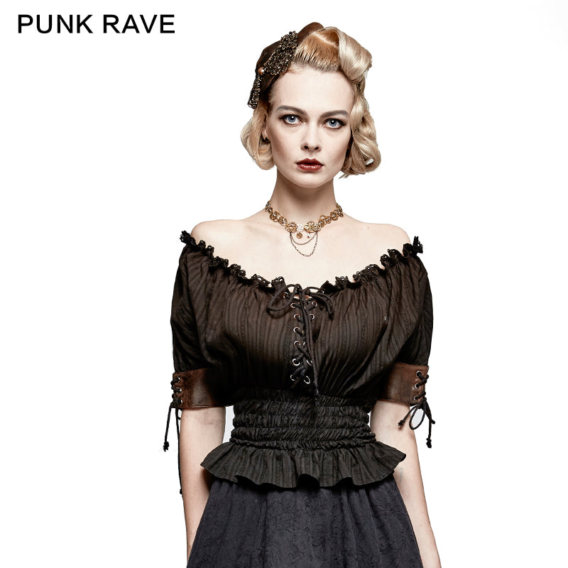T-444 Steampunk Global Top Fashion Reversible Synthetic Slash Neck Punk T-shirts