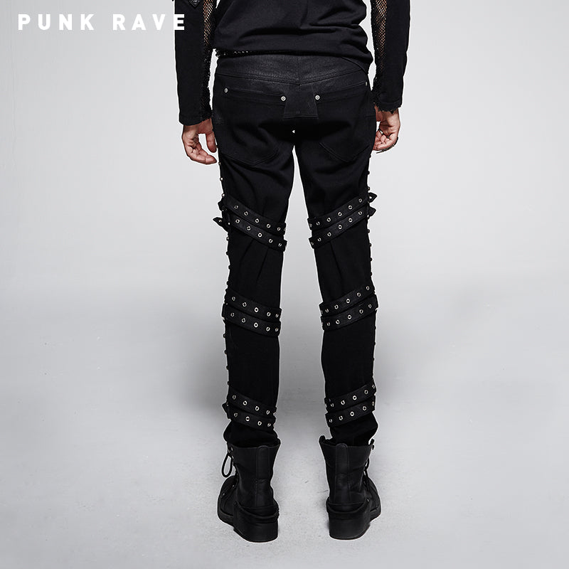 K-206 Brand New Style Belts Decorated 100% Cotton Slim Punk Pants
