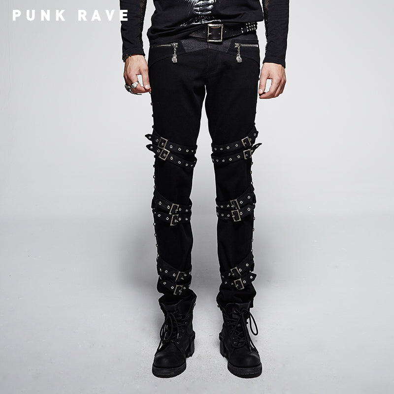 K-206 Brand New Style Belts Decorated 100% Cotton Slim Punk Pants
