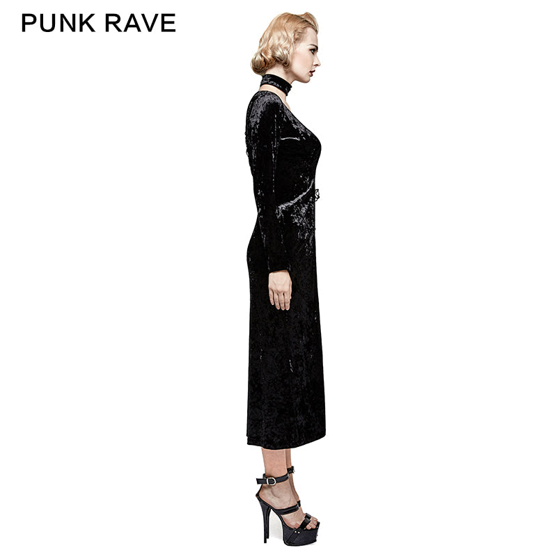 Y-735 Retro-minimalist Band Imitation Gold Laced Back Velvet Gothic Coat