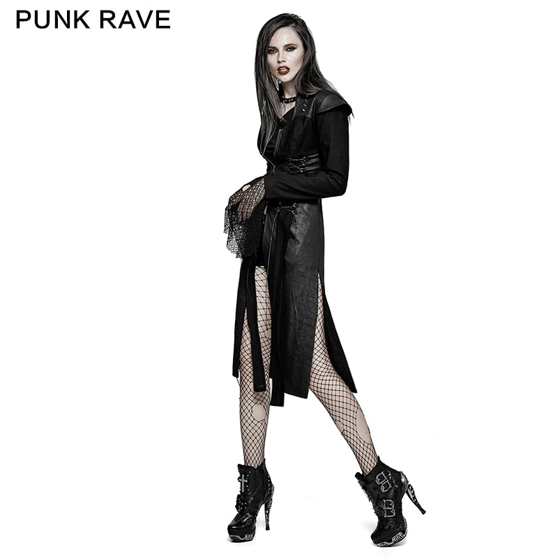 Y-730 Classic Drawstring High Slit Long Punk Coat