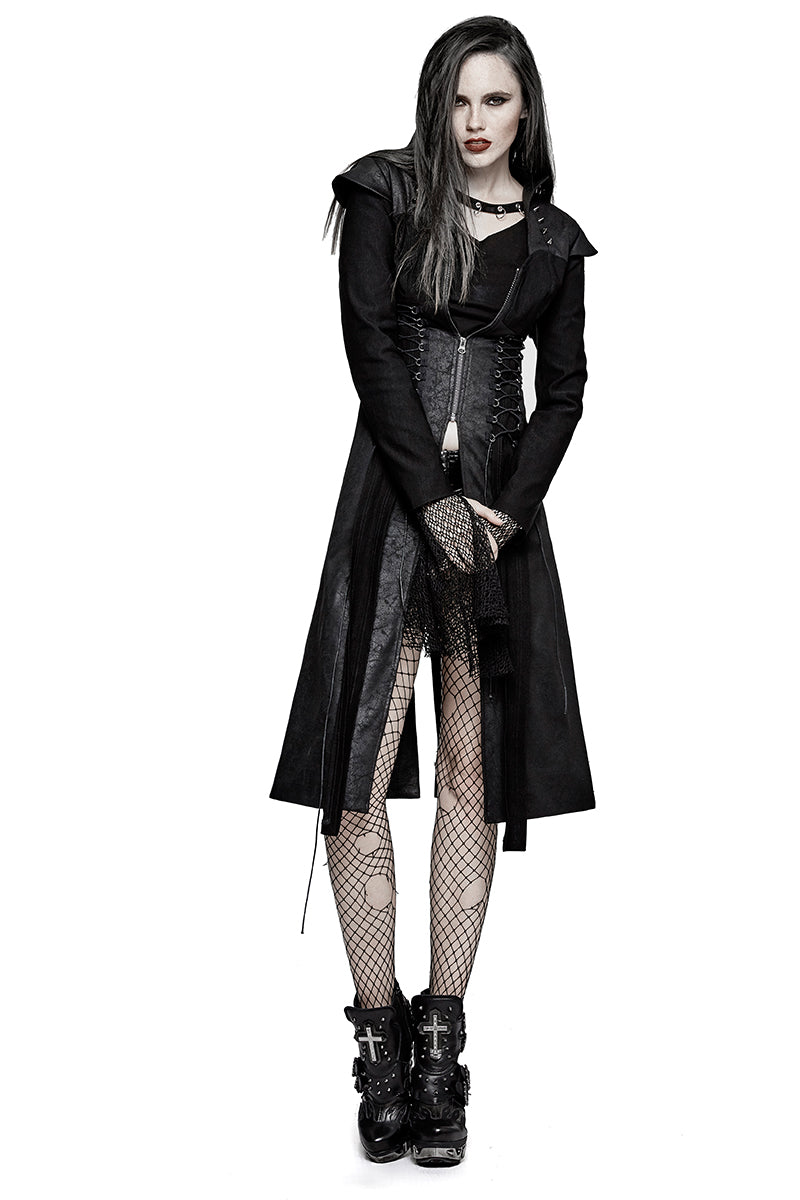 Y-730 Classic Drawstring High Slit Long Punk Coat
