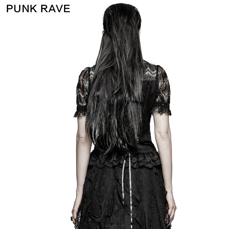 Y-723 Elegant Women 100% Cotton Lace Collar Tunic Ruffle Gothic Shirt
