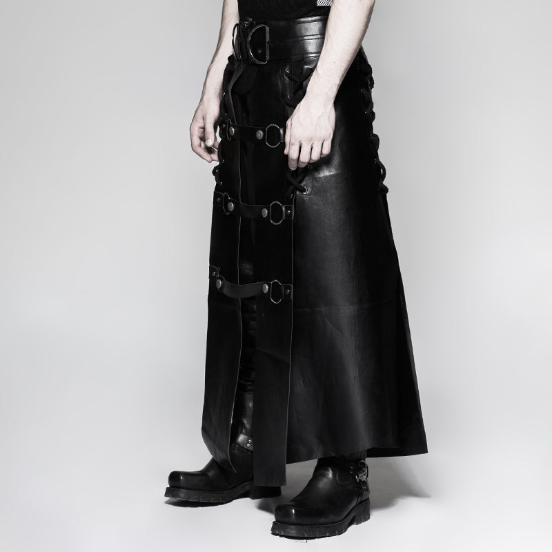 Q-318 Six Pieces Male Leather Eyelet Drawstring Punk Skirt