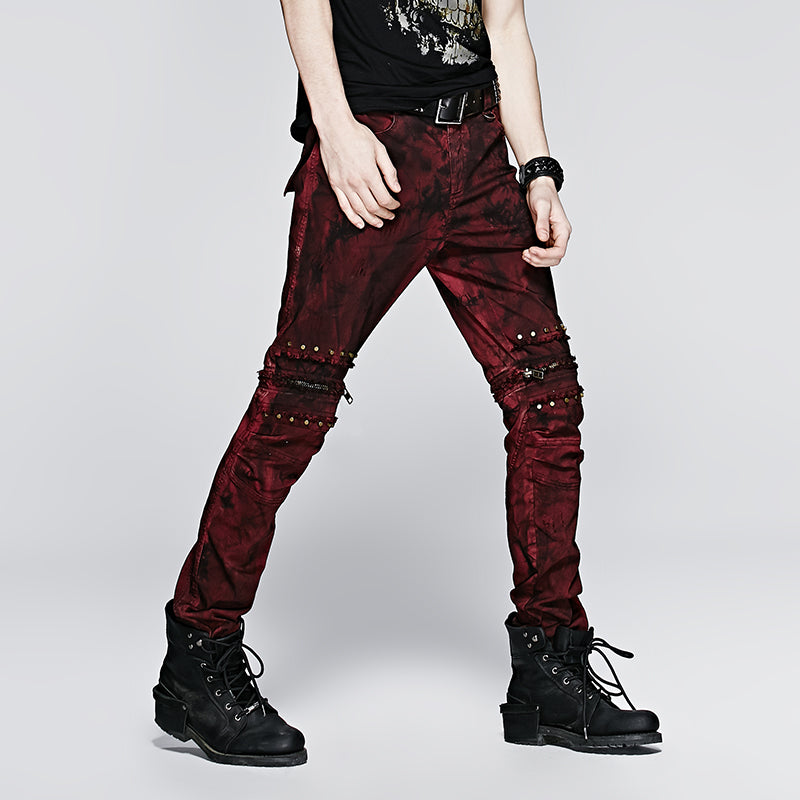 K-214 For Men Detachable Rivet Red Two Wear Night Club Punk Pants