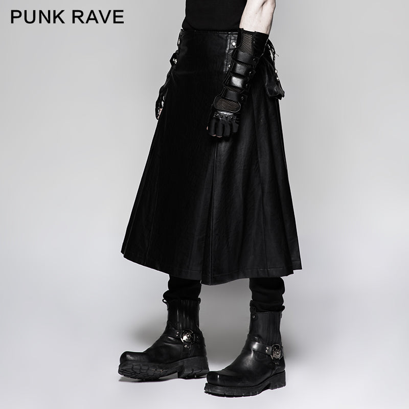 Q-324 black One Piece Simple Leather Male Punk Skirt