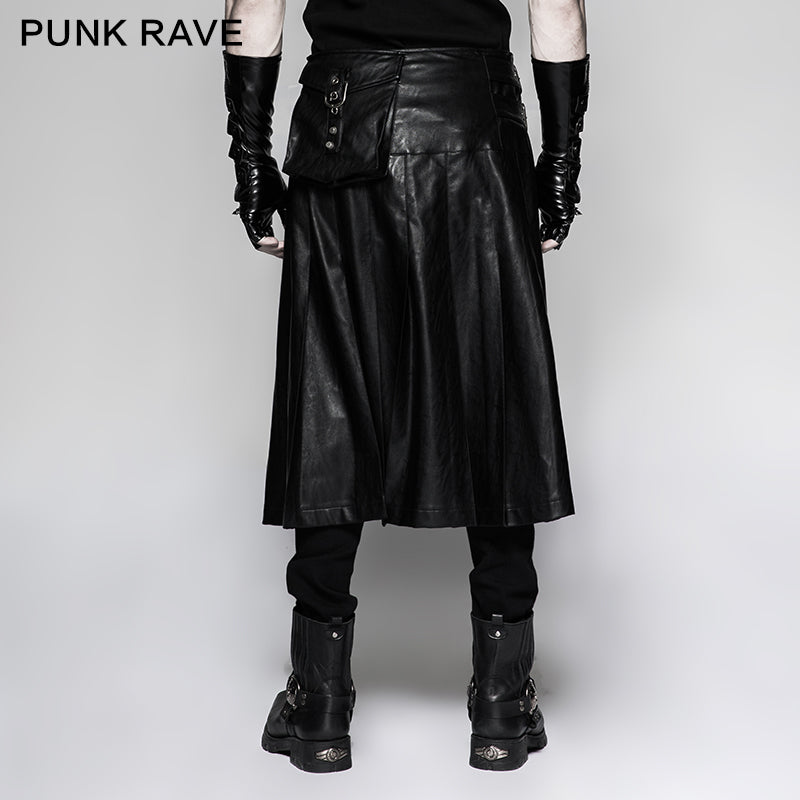 Q-324 black One Piece Simple Leather Male Punk Skirt
