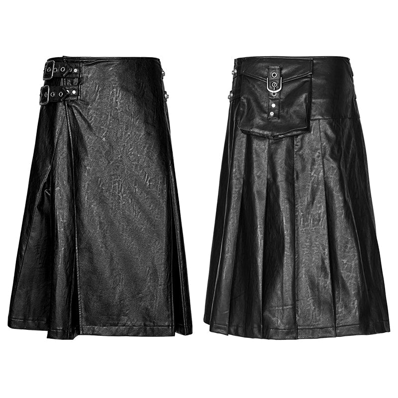 Q-324 black One Piece Simple Leather Male Punk Skirt