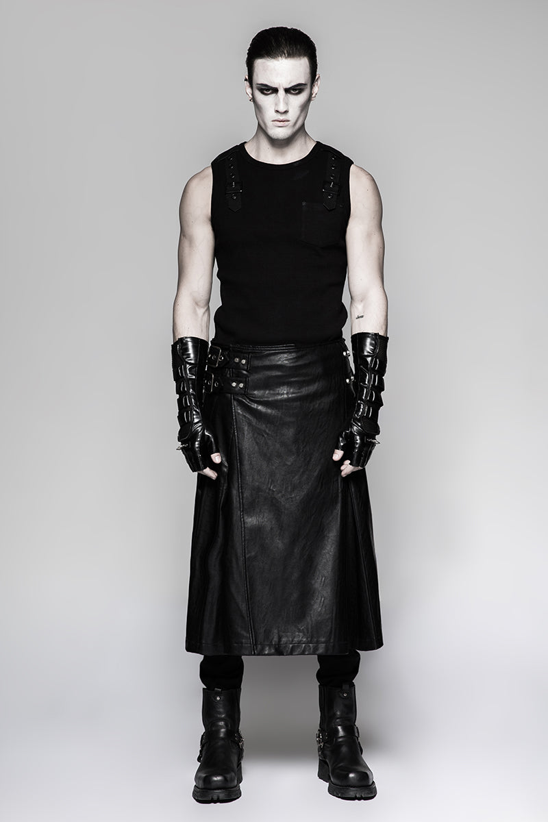Q-324 black One Piece Simple Leather Male Punk Skirt