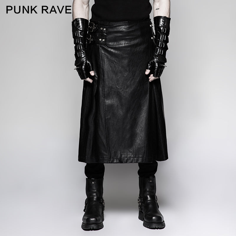 Q-324 black One Piece Simple Leather Male Punk Skirt