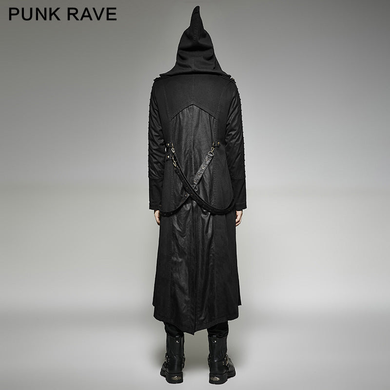 Y-707 Twill Fabric And Stitching Zippered Gothic Trench Coats With A Hood