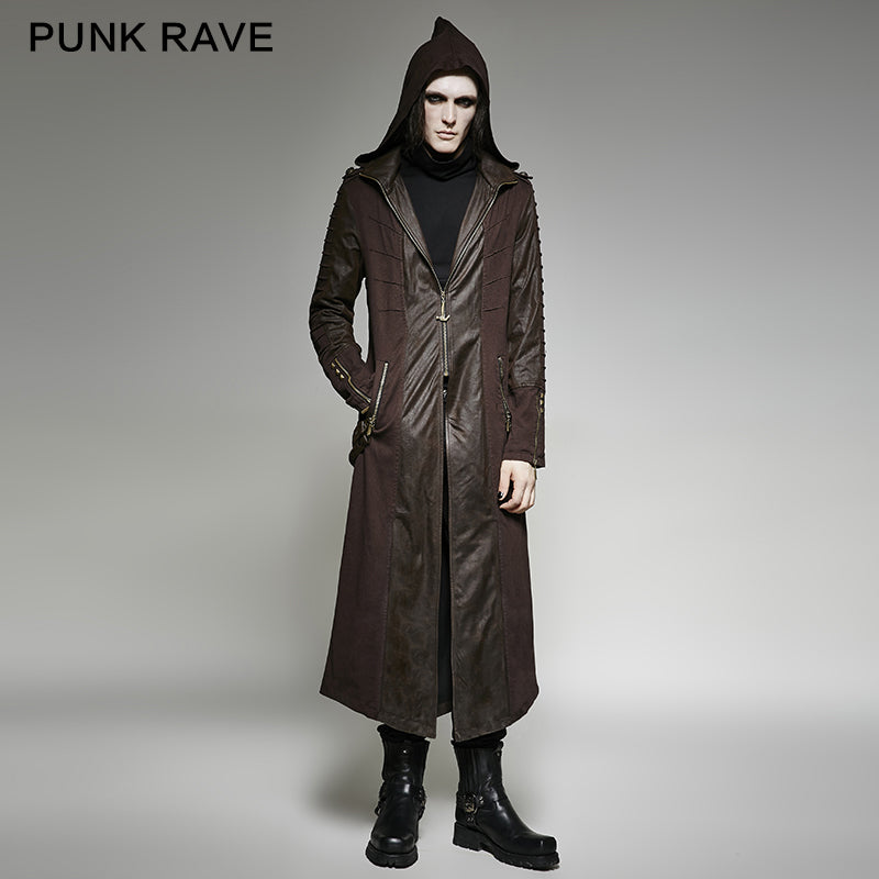 Y-707 Twill Fabric And Stitching Zippered Gothic Trench Coats With A Hood