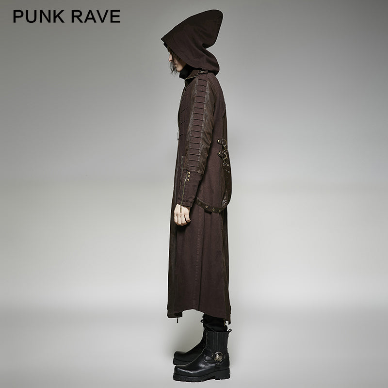 Y-707 Twill Fabric And Stitching Zippered Gothic Trench Coats With A Hood