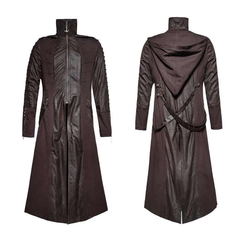 Y-707 Twill Fabric And Stitching Zippered Gothic Trench Coats With A Hood