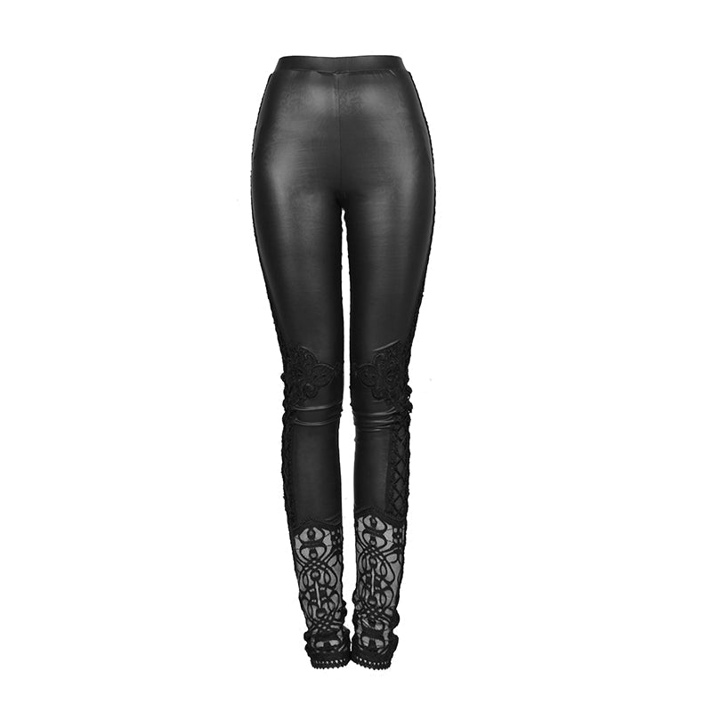 PK-026 black Leather Tight Gothic Pants With Lace