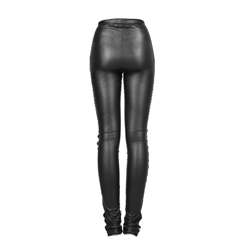 PK-026 black Leather Tight Gothic Pants With Lace