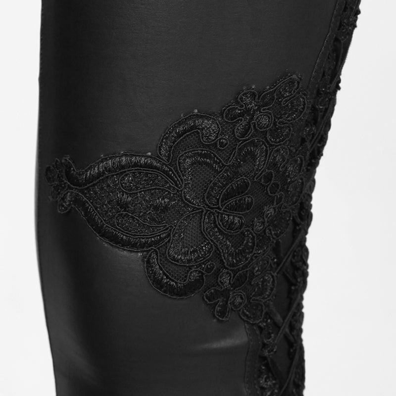 PK-026 black Leather Tight Gothic Pants With Lace