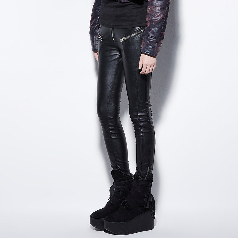PK-045 Fleece Velvet Casual High Quality Leather Punk Pants