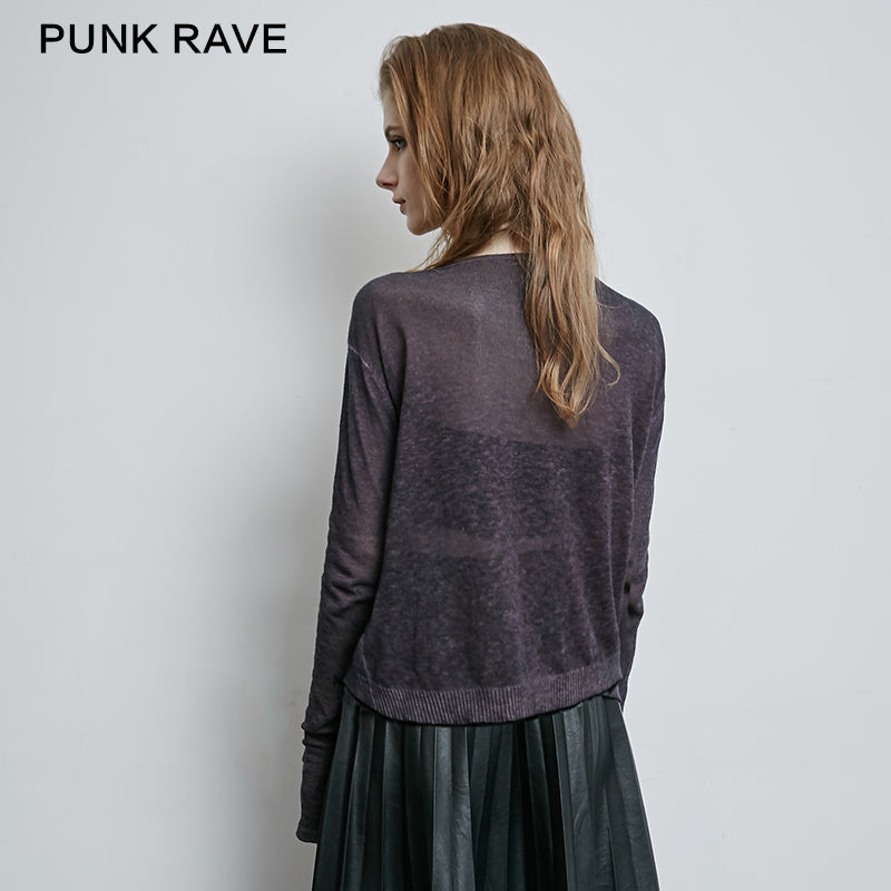 PM-036 Double Row Corns Punk Sweaters With Metal Eyelets Through Cotton Rope