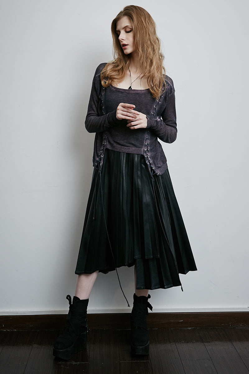 PM-036 Double Row Corns Punk Sweaters With Metal Eyelets Through Cotton Rope