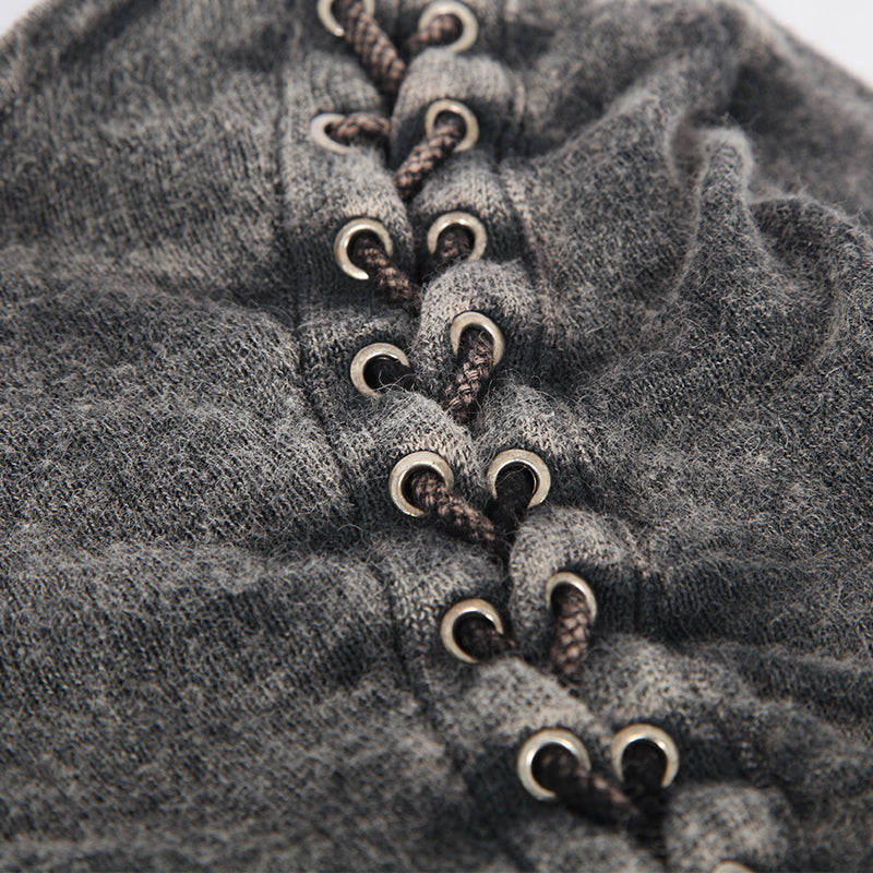PM-036 Double Row Corns Punk Sweaters With Metal Eyelets Through Cotton Rope