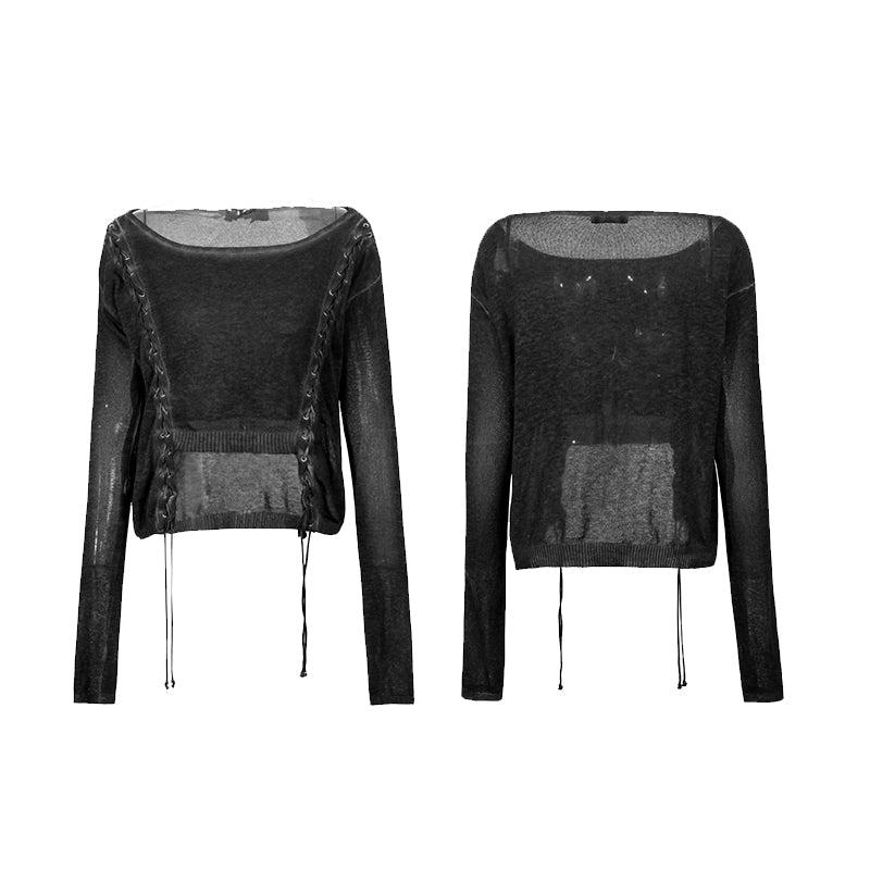 PM-036 Double Row Corns Punk Sweaters With Metal Eyelets Through Cotton Rope