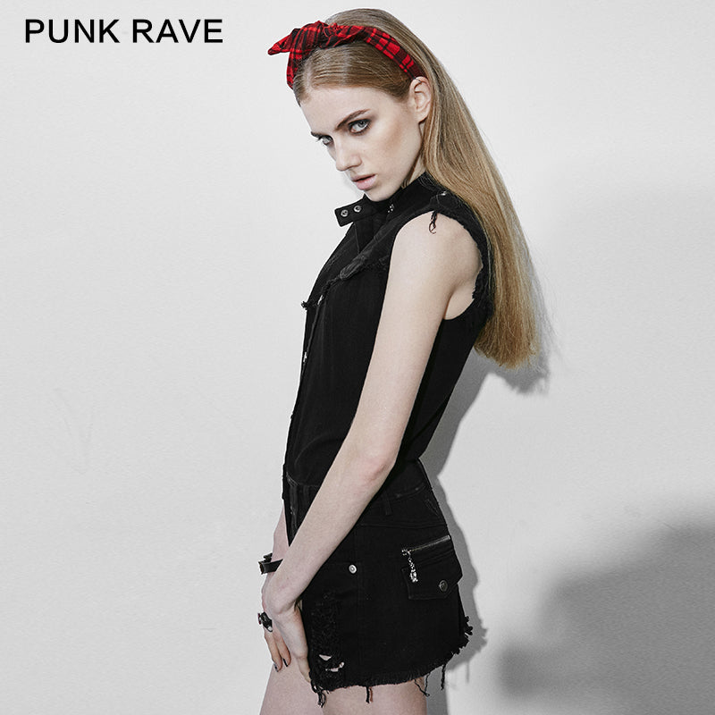 PQ-117 Vintage Torn And Ragged Sleeveless Denim Punk Dress