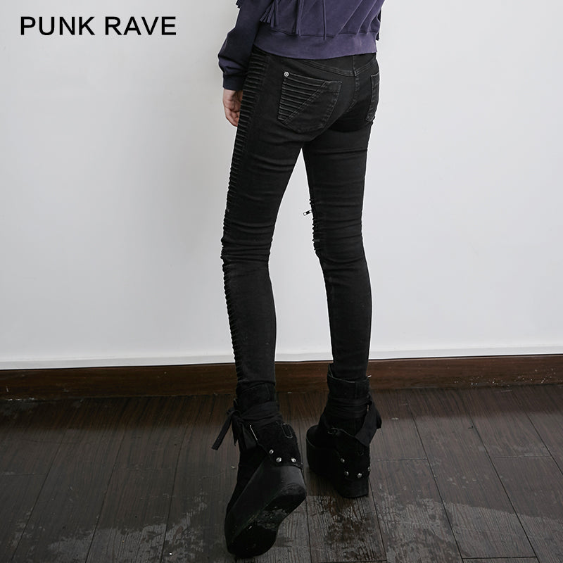 PK-069 black Denim Vintage Skinny Female Punk Jeans