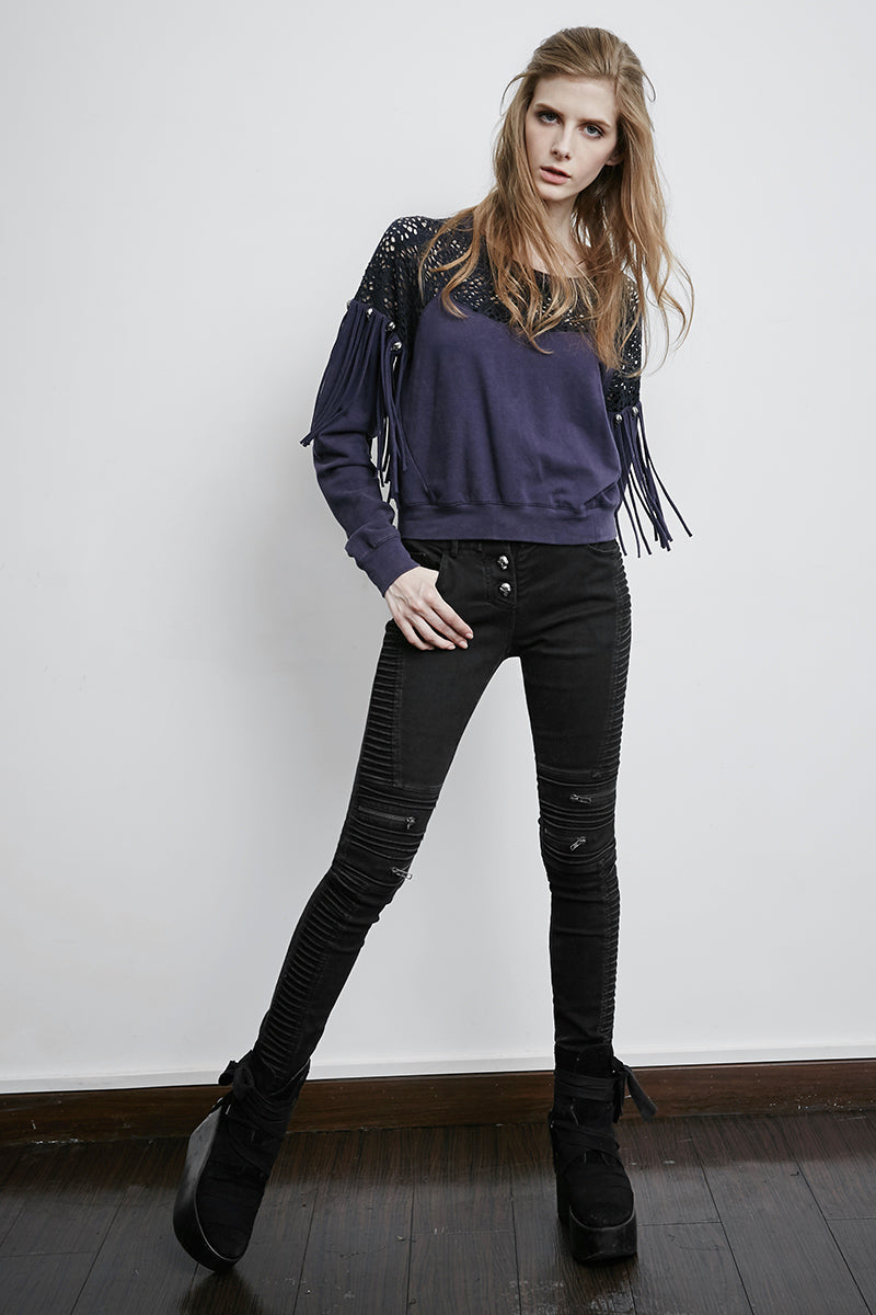 PK-069 black Denim Vintage Skinny Female Punk Jeans