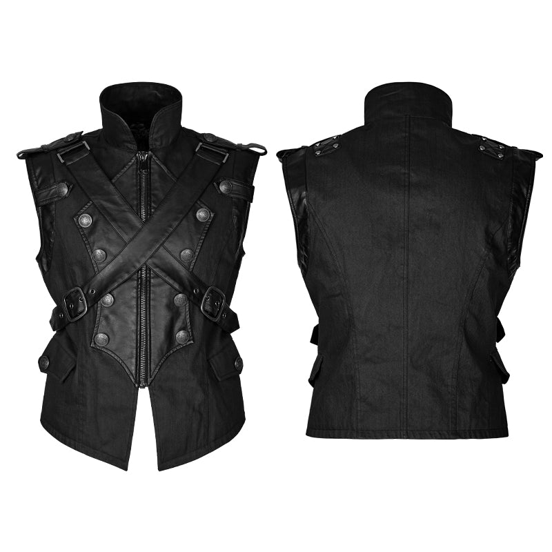 Y-738 Military Uniform Cross Belt Inelastic Laminating Denim Punk Vest
