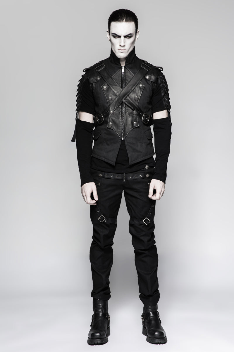 Y-738 Military Uniform Cross Belt Inelastic Laminating Denim Punk Vest