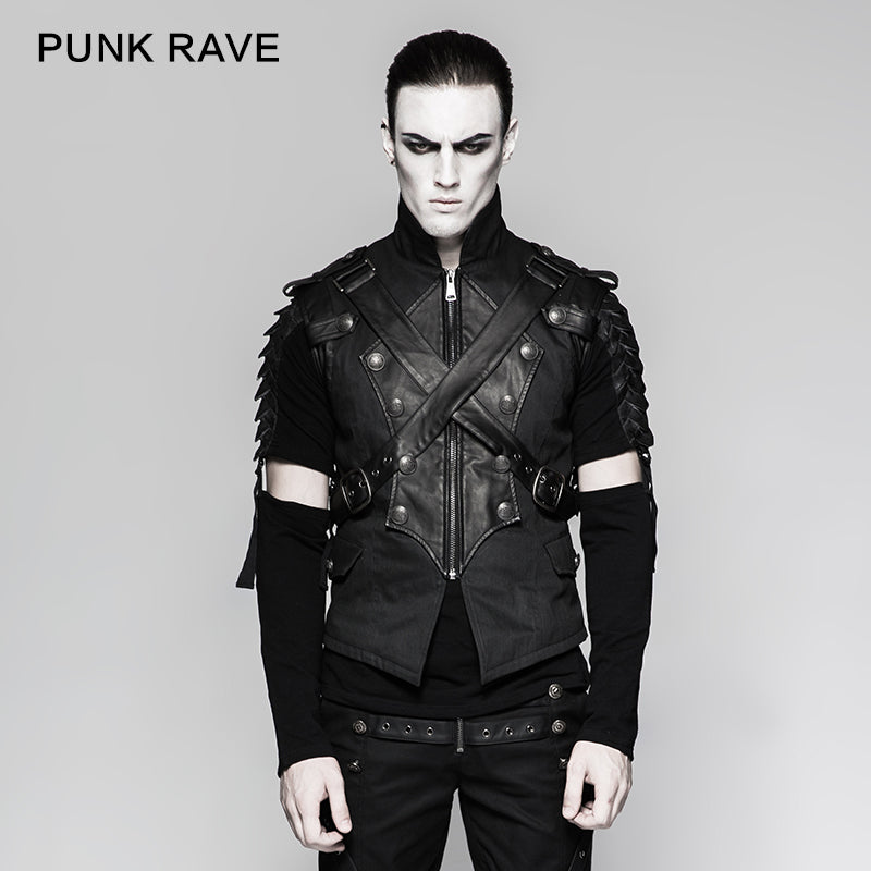 Y-738 Military Uniform Cross Belt Inelastic Laminating Denim Punk Vest