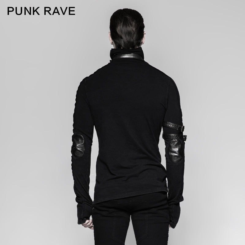 T-461 Multiple Loops Cotton Thread Fabric Hole black Punk T-shirts