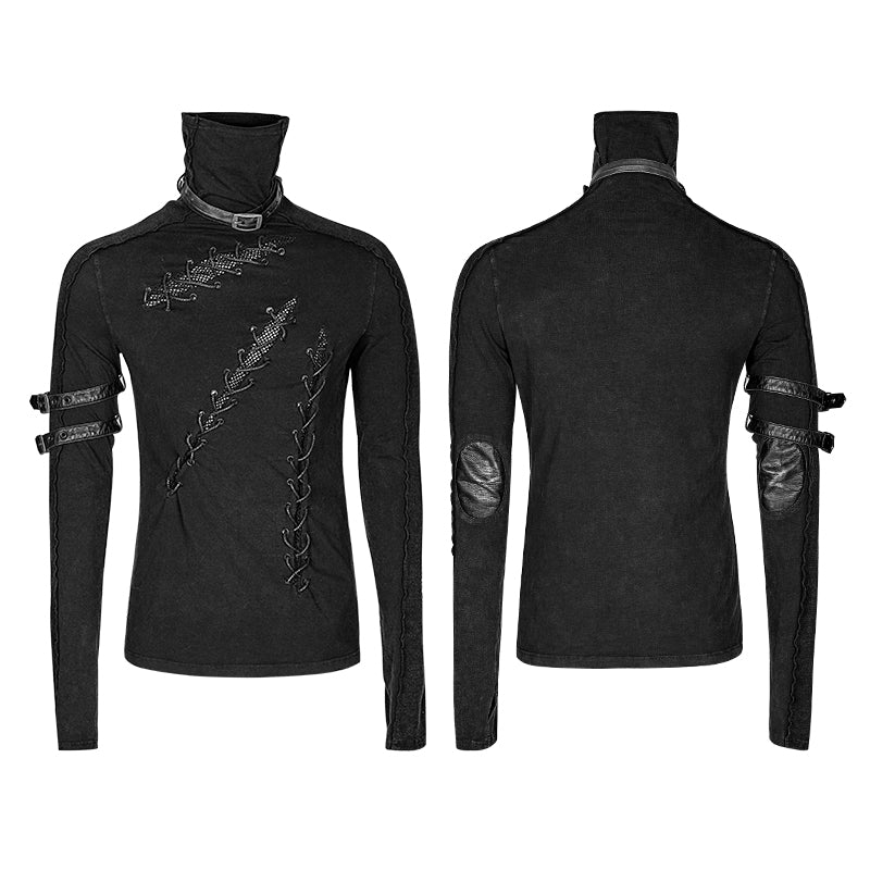 T-461 Multiple Loops Cotton Thread Fabric Hole black Punk T-shirts